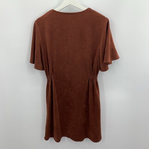 She + Sky Size M Dress Faux Suede Button Front Brown V-Neck Flutter Sleeve Boho - Picture 8 of 8
